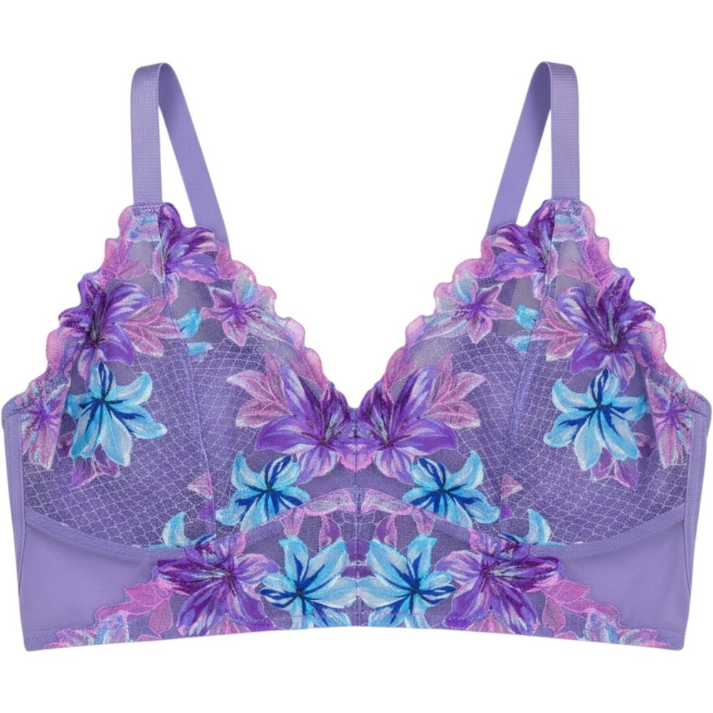 Torrid Bralette Womens 0 Purple Floral Embroidered Lace Mesh 43526266